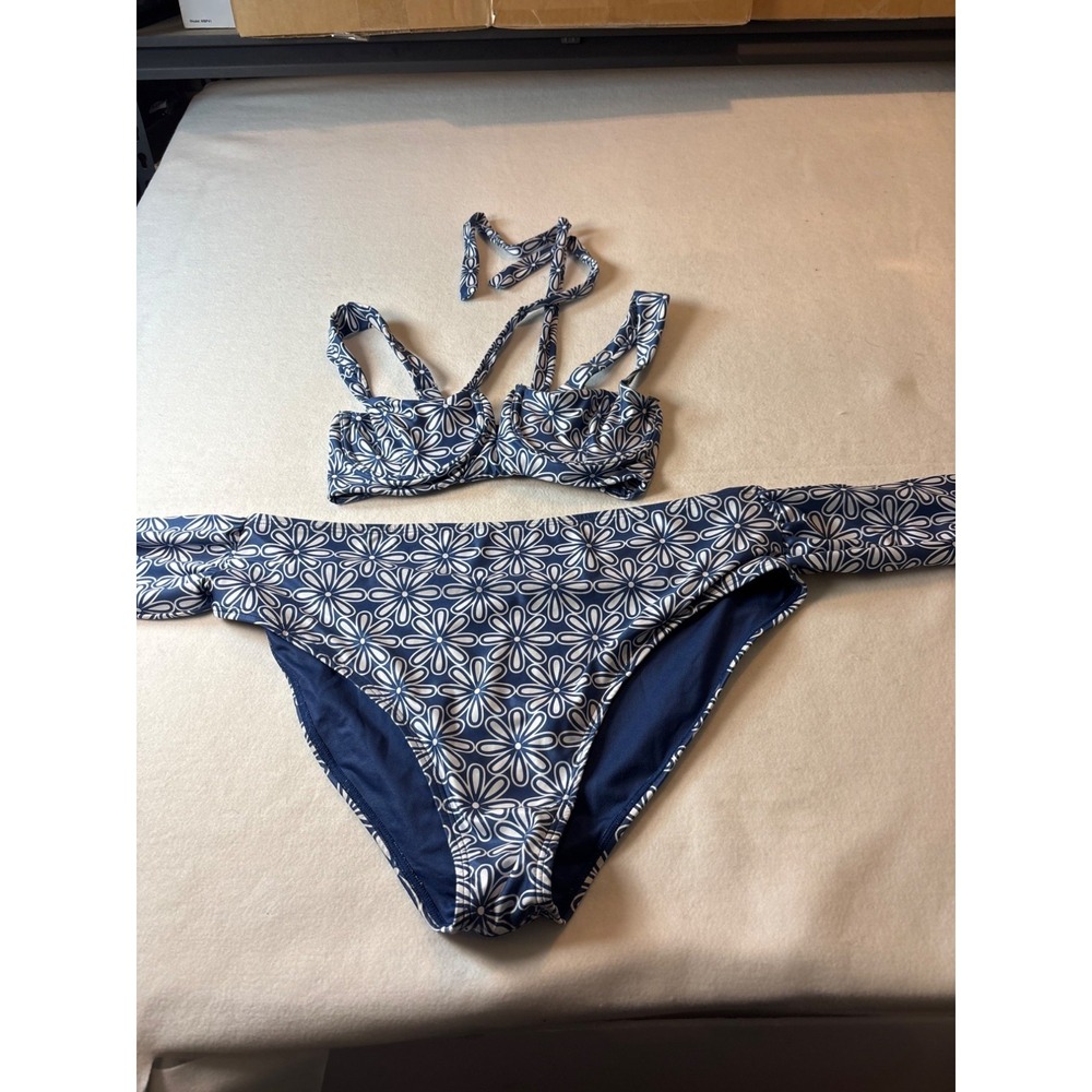 Watercolors by Kenny Flowers Bikini Set Womens XL Blue Daisy Floral Excellent
